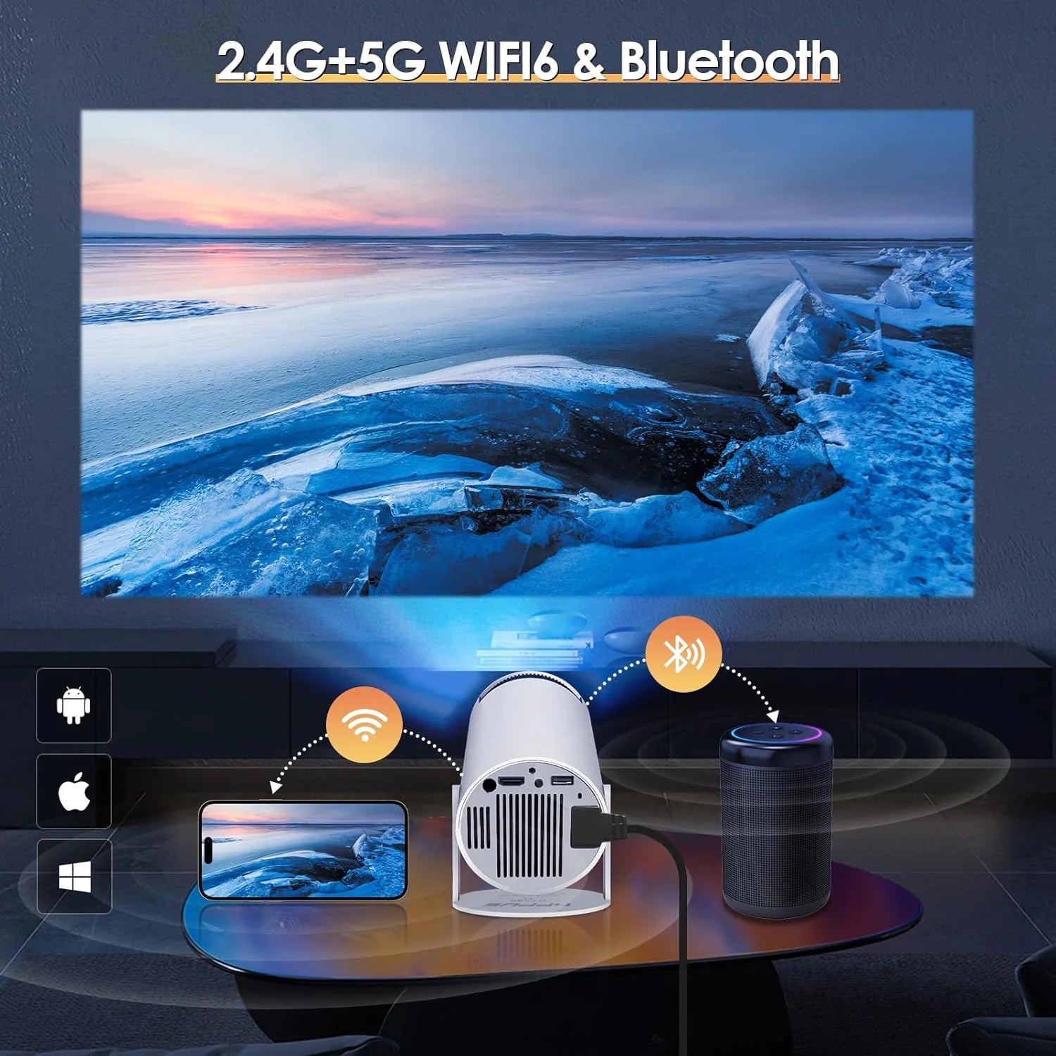 4K Mini Projector with Wifi and Bluetooth